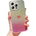thumbnail image 1 of for iPhone 15 ProMax Case Holographic Iridescent, Cute Gradient Glitter Bling Clear Phone Case with Camera Lens Cover Soft Silicone Bumper Shockproof 15 Pro Max Case for Women (Pink Heart), 1 of 11