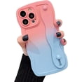 thumbnail image 1 of for iPhone 15 ProMax Case with Wrist Strap & Stand, Cute Gradient Wavy 15 Pro Max Case with Camera Lens Cover Protect Soft Silicone Bumper Shockproof Phone Case for Women 6.7" (Pink Blue), 1 of 8