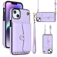 thumbnail image 1 of For iPhone 15 RFID Blocking Protective Purse Wallet Case Magnetic Organ Style Flip Cover Multi-Card Slots Pocket With Detachable Shoulder Strap And Wrist Strap,Purple,For iPhone 15, 1 of 7
