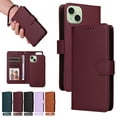 thumbnail image 1 of for iPhone 15 Removable Wallet Case, Premium PU Leather Flip Cover with [RFID Blocking][ Detachable Card Holder][Stand Function][Wrist Strap] Shockproof Protectove Phone Cover,Winered, 1 of 15