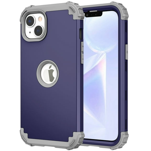 for iPhone 15 Rugged Case, Heavy Duty Military Grade Drop Protection Case Support Wireless Charging, Shockproof Logo Hollow Triple-Layers Tough Protective Phone Cover for iPhone 15, Blue