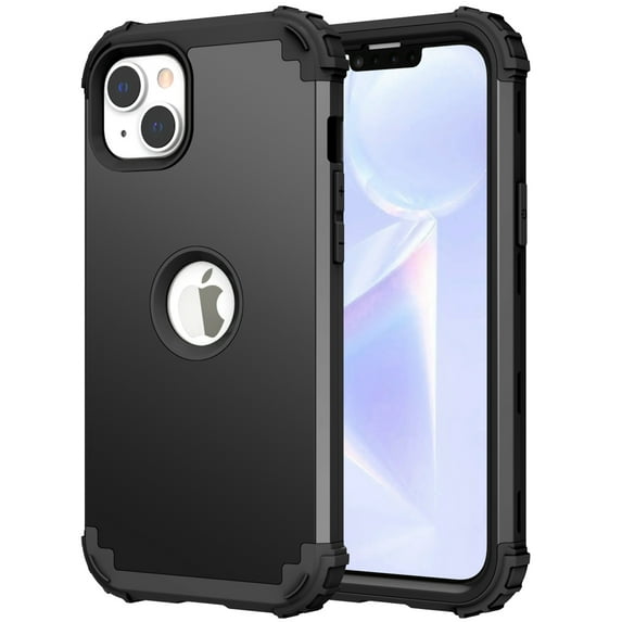 for iPhone 15 Rugged Case, Heavy Duty Military Grade Drop Protection Case Support Wireless Charging, Shockproof Logo Hollow Triple-Layers Tough Protective Phone Cover for iPhone 15, Black