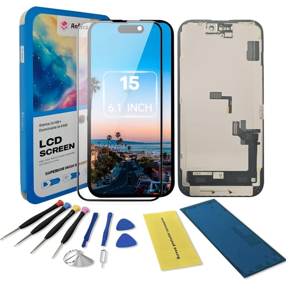 for iPhone 15 Screen Replacement kit,6.1" LCD Display 3D Touch Digitizer Assembly with Repair Tools, Screen Protector, Frame Adhesive (Model A3090, A2846, A3089, A3092)