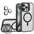 thumbnail image 1 of for iPhone 15 Transparent Case with Camera Lens Protector, Compatible with MagSafe, Built-in Camera Stash Stand, Magnetic Hard Back Soft Edge Anti-Fingerprint Flexible Cover, Black, 1 of 11