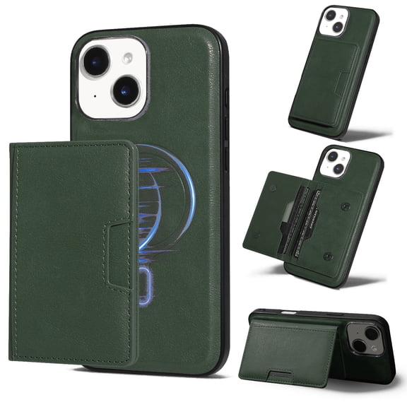 for iPhone 15 Wallet Case, 2-in-1 Detachable Back Magnetic Cover & PU Leather Wallet Phone Case, with Folio 4 Card Holders, Support Mag-Safe Charging Case for iPhone 15, Green