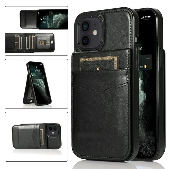 iPhone 15 Wallet Case with Card Holder, Mantto Luxury Flip PU Leather Kickstand Card Pocket Slots Magnetic Folio Back Shockproof Phone Back Cover For Apple iPhone 15 6.1 inch - Black