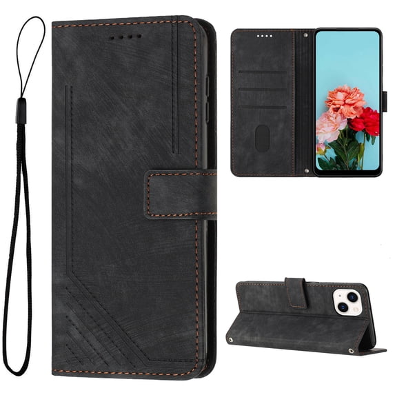 for iPhone 15 Wallet Case, Classic PU Leather Shockproof Folio Flip Stand Magnetic Closure Money Pocket Simple Business Purse Card Slots Case Cover for iPhone 15, Black