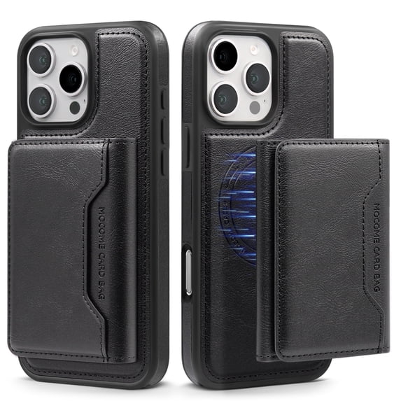 for iPhone 15 Wallet Case, Magnetic Phone Cover Compatible with Mag-Safe, 2-in-1 Detachable PU Leather Credit Card Holder Slots Purse with Kickstand Shockproof Protective Case, Black