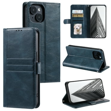 For iPhone 15 Wallet Case, Phone case Premium PU Leather Flip Folio Protective Cover RFID Blocking Strap 6 pockets Credit Card Slots & Wrist Strap,for Women Men Phone Cover,Darkblue