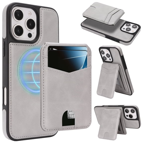 for iPhone 15 Wallet Case with RFID Blocking 5 Card Slots, PU Leather + TPU 2-in-1 Detachable Magnetic Back Cover, Kickstand Drop Protective Flip Folio Case for Men and Women, Gray