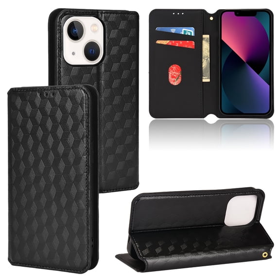 For iPhone 15 Wallet Case with RFID Blocking ID Credit Card Holder, Luxury Diamond Patterned Shiny PU Leather Magnetic Folio Book Flip Kickstand Shockproof Phone Case, Black