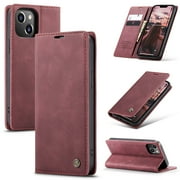 for iPhone 15 Wallet Case with [RFID Blocking] Retro Premium PU Leather Flip Folio Strong Magnetic Closure, Kickstand, Card Slots, Flip Book Style Cover For Apple iPhone 15, Winered