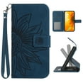 thumbnail image 1 of for iPhone 15 Wallet Case, [Sun Flower Embossed & Wrist Strap] PU Leather Purse Case Flip Protective Phone Cover with Card Slots and Kickstand for iPhone 15, Inkblue, 1 of 8