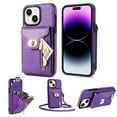 thumbnail image 1 of for iPhone 15 Wallet Case, iPhone 15 Zipper Purse Crossbody Wallet Phone Case with Lanyard, Metal Buckle Closure PU Leather Card Holder Kickstand Flip Folio Protective Cover,Purple, 1 of 7