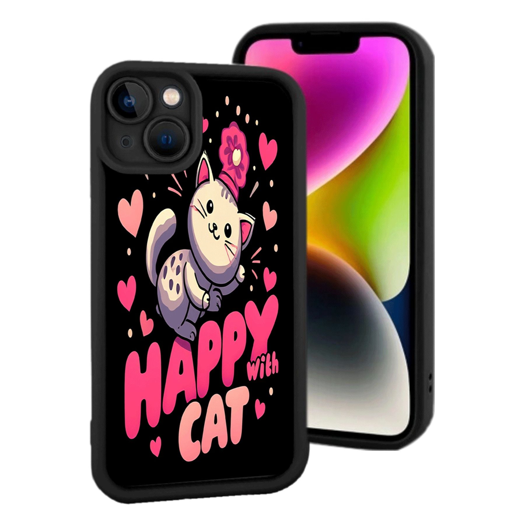 iPhone 15 Yellowing Resistant Lightweight Case - Cute Cartoon Cat with ...