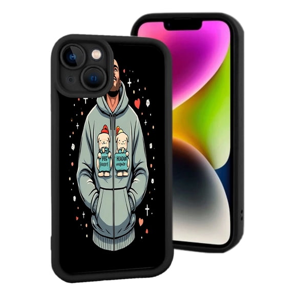 iPhone 15 Yellowing Resistant Lightweight Case - Cute Cartoon Faces with Red Hats & Hearts Pattern Stylish & Durable