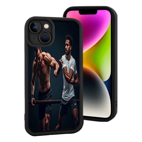 iPhone 15 Yellowing Resistant Lightweight Case - Dynamic Fitness Design with Active Figures Black Border Perfect for Sports Enthusiasts
