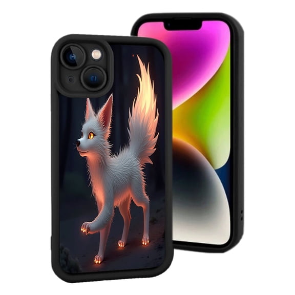iPhone 15 Yellowing Resistant Lightweight Case - Elegant Fox Design with Glowing Accents Perfect for Mystical Style Lovers