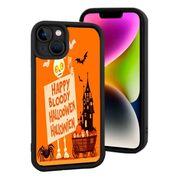 iPhone 15 Yellowing Resistant Lightweight Case - Fun Halloween Skeleton & Castle Design Perfect for Spooky Season