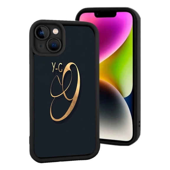 iPhone 15 Yellowing Resistant Lightweight Case - Sleek Black Design with Elegant Golden ' Y - C ' Perfect for Style and Protection