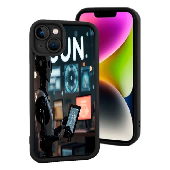 iPhone 15 Yellowing Resistant Lightweight Case - Sleek Black Design with Intricate Circuitry Patterns High - Tech Ambiance