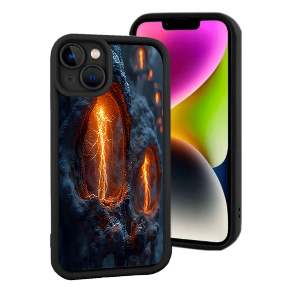 iPhone 15 Yellowing Resistant Lightweight Case - Stunning Surface Design with Glowing Orange Lightning Pattern