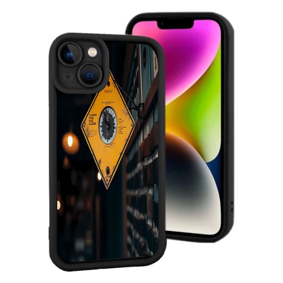 iPhone 15 Yellowing Resistant Lightweight Case - Stylish Black Design with Compass Pattern Perfect for Nighttime Adventures