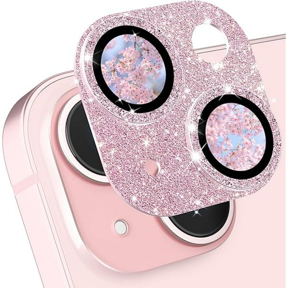 for iPhone 15/ iPhone 15 Plus Camera Lens Protector, HD Tempered Metal Matte Glass Anti-Scratch, Case Friendly Full Screen Cover Film Accessories, GlitterPink