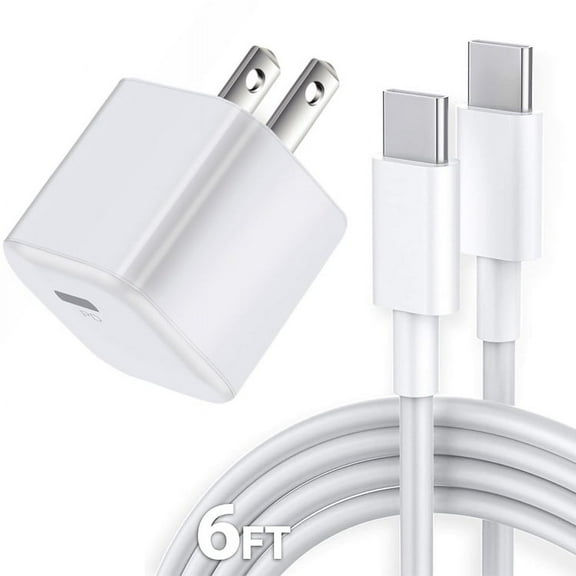 For iPhone 15 models 20W USB-C Super Fast Wall Charger Adapter Plug + 6FT USB-C to USB-C Cable Kit Compatible with [ iPhone 15, 15 Pro, 15 Pro Max, 15 Plus ] White