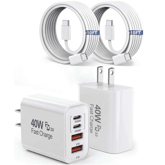 for iPhone 17 16 Charger,2Pack 10FT USB C to C Woven Cable Cord 40W USB C iPhone Charger 4 Port PD&AC Charger Block Fast Charging Compatible with iPhone 17/17 Air/17 Pro/17 Pro Max/16 Pro