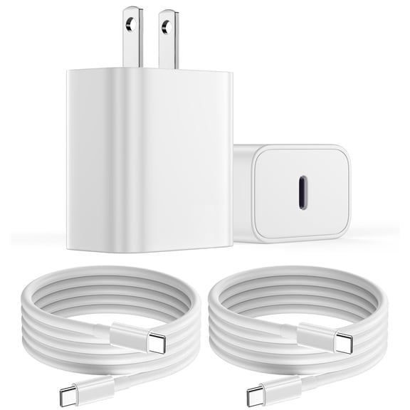 USB C Charger iPhone 17 16 15 Charger, [MFi Certified] 2 Pack 20W PD White Fast Charger Block with 6FT USB C Cable Compatible with iPhone 17/16/15, iPad, Galaxy, Android