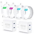 thumbnail image 1 of iphone 17 16 15 charger fast charging,45W Dual Port USB C Fast Charger Block with 3/6/10/10FT 60W USB C to C Cables Super Fast Charging Wall Charger for Samsung Galaxy S26 /S25 Ultra/S24+/S23 case, 1 of 7