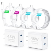 iphone 17 16 15 charger fast charging,45W Dual Port USB C Fast Charger Block with 3/6/10/10FT 60W USB C to C Cables Super Fast Charging Wall Charger for Samsung Galaxy S26 /S25 Ultra/S24+/S23 case
