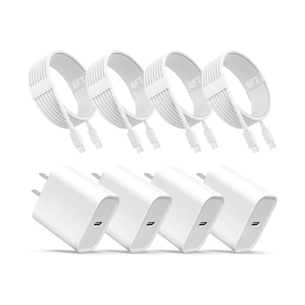 iPhone 16 15 Charger, USB C Charger, 4-Pack USB C Fast Wall Charger, USB C Charger Block (4-Pack 6 ft USB C Cable Included) for iPhone 16 15/15 Pro/15 Pro Max/iPad Pro/AirPods Samsung & More