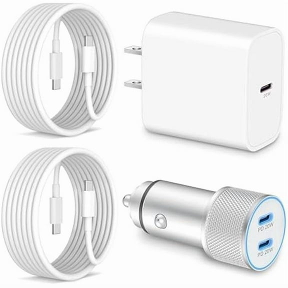 iPhone 16/15 Pro Max Car Charger, 2Pack 6FT USB C Cable + 20W Type C Fast Wall Charging Block + 40W USB C Car Charger Adapter Accessories for iPhone 16/16 Plus/16 Pro/16 Pro Max/15/15 Pro Max, iPad