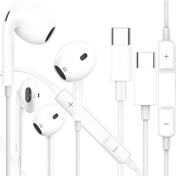 for iPhone 16/15 USB-C Headphones & Phone Earbuds with Mic/Volume Control, Close to Hi-Fi sound quality Type C Earphones for Samsung Galaxy S23 - Plug-and-Play Noise Cancelling wired Earbuds 2 Packs