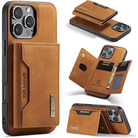 for iPhone 16/16 Plus/16 Pro/16 ProMax 2 in 1 Magnetic Wallet Card Holder Case Durable Leather Wallet 8 Card Slots 1 Small Cash Clip RFID Blocking Detachable Wallet Case,5 Color