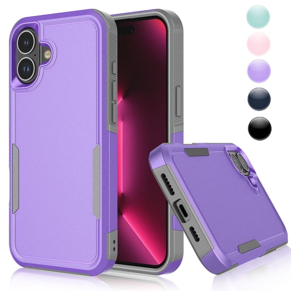 for iPhone 16,16 Pro,16 Plus,16 Pro Max Case,Heavy Duty Shockproof Dual Layer Rugged Full-Body Protective Phone Cover,2 in 1 Silicone Rubber Phone Case for iPhone 16 6.1" - Purple 2024