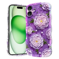 for iPhone 16 6.1 inch Magnetic Case Compatible with Mag-Safe, Floral Butterfly Pattern Wave Edge Case for Girls Women, Anti-Drop Shockproof Hard Phone Cover for iPhone 16, Purple