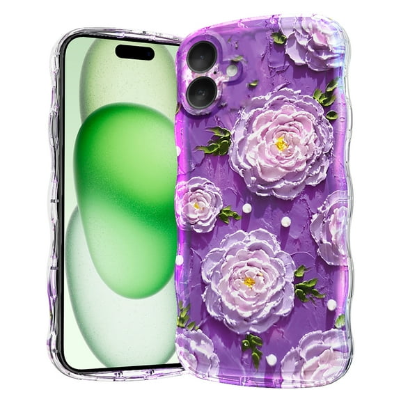 for iPhone 16 6.1 inch Magnetic Case Compatible with Mag-Safe, Floral Butterfly Pattern Wave Edge Case for Girls Women, Anti-Drop Shockproof Hard Phone Cover for iPhone 16, Purple