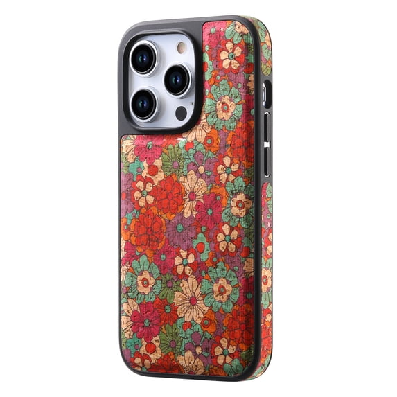 for iPhone 16 Back Case, PU Leather Vintage Flower Pattern for Girls Lightweight Drop Protective Ultra Slim Support Magnetic Car Mount Magsafe Case Cover for iPhone 16, Red
