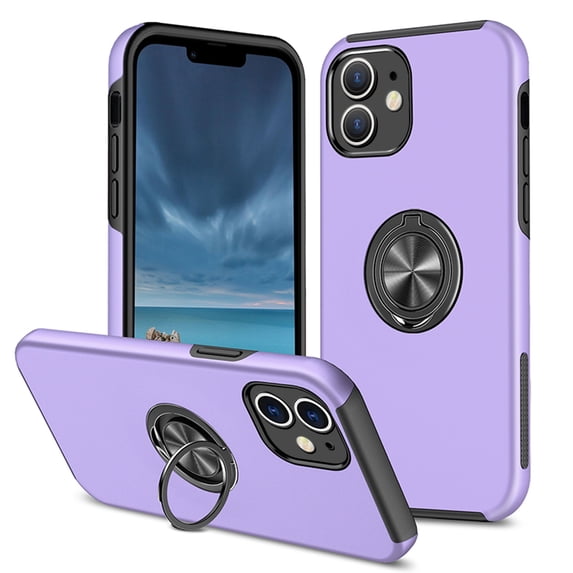 for iPhone 16 Case, 360° Rotatable Ring Holder Kickstand Dual Layer Military-Grade Drop Tested Protection Support Car Holder Mount Magnetic Absorbing Bumper Phone Case, Purple