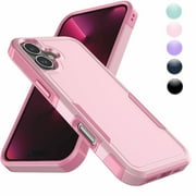 iPhone 16 Case 6.1" Shockproof [Military-Grade Dual Layer] Bumper Cover, Anti-Slip Textured Grip, Raised Camera/Screen Protection, Wireless Charging Compatible – Heavy Duty Rugged Case-Rose Pink