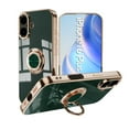 thumbnail image 1 of for iPhone 16 Case, Built-in 360° Rotation Ring Holder Kickstand, Luxury Shiny Plating Edge Shockproof Electroplated Slim Protective Phone Cover for iPhone 16, Darkgreen, 1 of 6