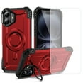 thumbnail image 1 of For iPhone 16 Case with Camera Ring Stand, [With Screen Protector (Tempered Film)][Compatible with MagSafe] [Built-in Kickstand] Heavy Duty Rugged Shockproof Magnetic Phone Case,Red, 1 of 8