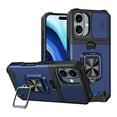 thumbnail image 1 of For iPhone 16 Case with Card Holder & 360° Magnetic Ring Stand Heavy Duty Camera Lens Slide Dual Layer Shockproof Hidden Card Slot Slim Wallet Phone Case Cover for Women Men,Navy, 1 of 7