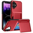 thumbnail image 1 of For iPhone 16 Case with Card Holder Heavy Duty Protective Kickstand Dual Layer Shockproof Hidden Card Slot Slim Wallet Military Protection Rugged Case for iPhone 16,Red, 1 of 10