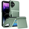 thumbnail image 1 of For iPhone 16 Case with Card Holder & Kickstand,Military Grade Protection,Shockproof Rugged Silicone Raised Edge Protective Stand Wallet Phone Case For iPhone 16,Lightgreen, 1 of 10
