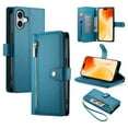 thumbnail image 1 of for iPhone 16 Case with Card Holder, Retro Premium PU Leather Shoulder Wrist Strap Zipper Kickstand Flip Cover Women Girl Wallet Phone Case for iPhone 16, Blue, 1 of 11
