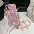 thumbnail image 1 of for iPhone 16 Case with Chain, [Compatible with MagSafe] Glitter Crystal Diamond Rhinestone Sparkle Sparkly Bumper Camera Lens Protector Shockproof Phone Case for iPhone 16, Pink, 1 of 5
